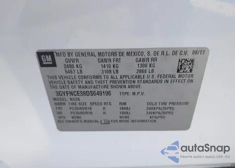 2013 Cadillac Srx Luxury Collection z USA, uszkodzony, nr VIN 3GYFNCE38DS649196